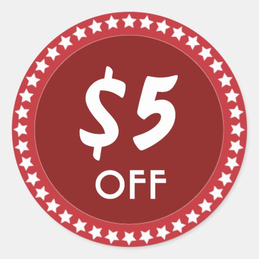 5 Dollar HORS Vente Remise Sticker Rouge (Devant)