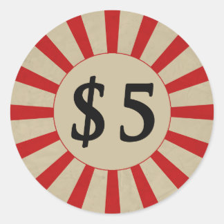 $5 (Dollar) Rond Glanzend Prijs Label