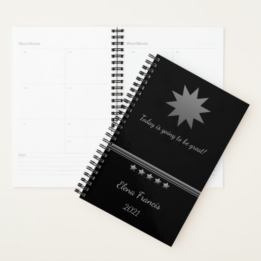 5 étoiles Silver Text Black Professional Planner (Devant avec enveloppe)