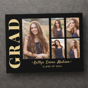 5 Foto Afstudeerder Collage Modern Script Black en Briefkaart
