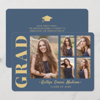 5 Foto Afstudeerder Collage Modern Script Blue en Aankondiging