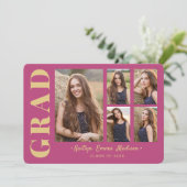 5 Foto Afstudeerder Collage Modern Script Roze en Aankondiging (Staand voorkant)