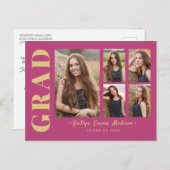 5 Foto Afstudeerder Collage Modern Script Roze en  Briefkaart (Voorkant / Achterkant)