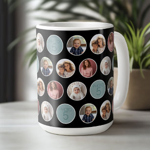 5 Foto Circle Border Collage - Zwart Wit Koffiemok