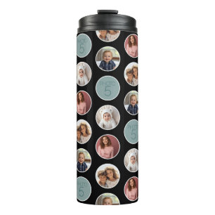 5 Foto Circle Border Collage - Zwart Wit Thermosbeker