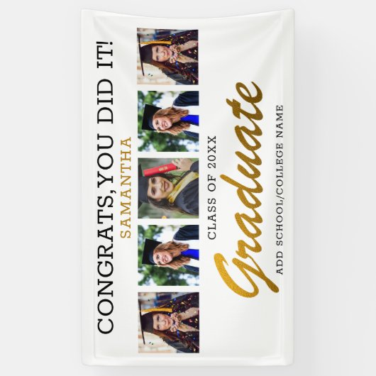 5 Foto Collage Afstuderen Congrats Afstuderen 2023 Spandoek (Verticaal)