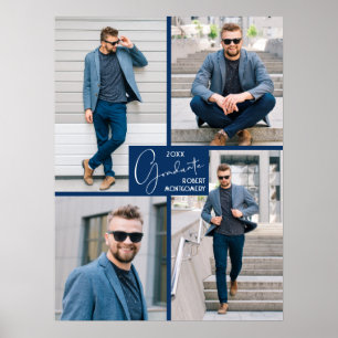 5 Foto Collage Blauwe Afstudeerfeest Verwelkoming Poster