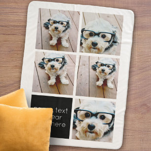 5 Foto Collage en tekstkleurenblok - zwart wit Sherpa Deken