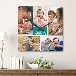 5 Foto Collage Familie Is Alles Citaat Teal Vierkante Klok