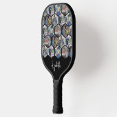 5 Foto Collage - funky hexagon patroon - naam Pickleball Paddle (Links)