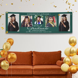 5 Foto Collage Gefeliciteerd Geslaagd Groen Spandoek