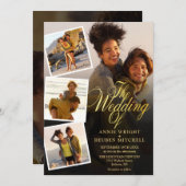 5 Foto Collage Gouden Script QR Code Trouwen Kaart (Voorkant / Achterkant)