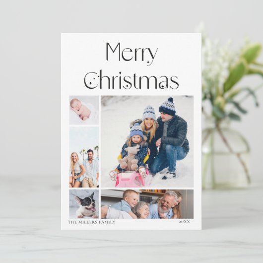 5 foto collage grid elegante kerst Kaart (Staand voorkant)