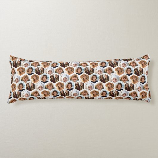 5 Foto Collage Honingraat Hexagon Patroon - wit Lichaamskussen (Voorkant)