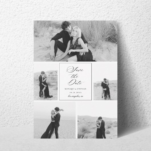 5 Foto Collage Monochroom Zwart-Wit Bruiloft Save The Date