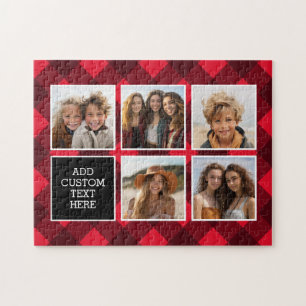5 Foto Collage - Monogram Rode Zwarte Buffalo Plai Legpuzzel