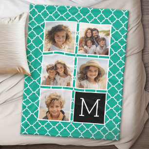 5 Foto Collage Monogram - Smaragdgroen en Zwart Fleece Deken