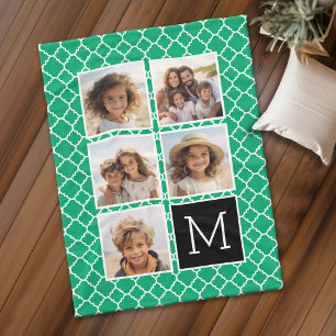 5 Foto Collage Monogram - Smaragdgroen en Zwart Fleece Deken