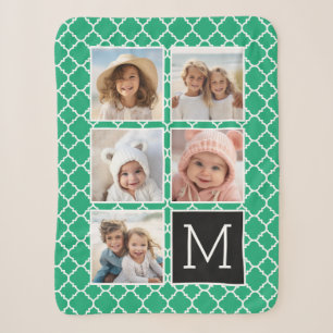 5 Foto Collage Monogram - Smaragdgroen en Zwart Sherpa Deken