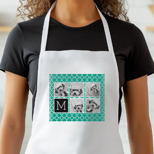 5 Foto Collage Monogram - Smaragdgroen en Zwart Standaard Schort