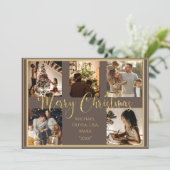 5 Foto Collage Prettig Kerstfeest Goud  Vakantie Feestdagenkaart (Staand voorkant)