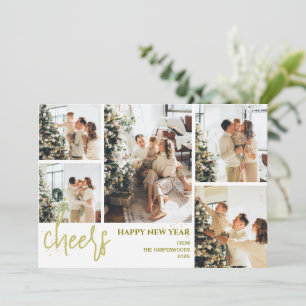 5 Foto Elegant Script Modern Gelukkig Nieuwjaar Feestdagenkaart
