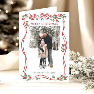 5 Foto Feestelijke Boho Rode Kerstboog lint Feestdagen Kaart