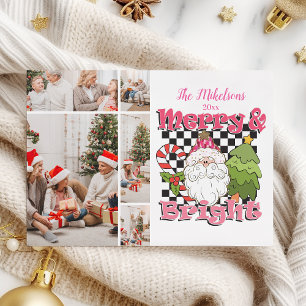 5 Foto Geruite Kerst Merry & Bright Feestdagenkaart