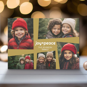 5 Foto Holiday Collage Retro Joy and Peace - Gold Feestdagenkaart