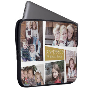 5 Foto Holiday Collage Retro Joy and Peace - Gold Laptop Sleeve