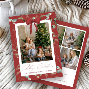 5 foto Kerstgroen rode strik Vrolijk Kerstfeest Feestdagenkaart