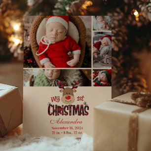 5 Foto Plaid Rendier Eerste Kerstmis Baby Feestdagenkaart