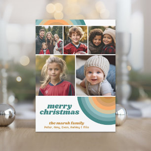 5 foto rand - Merry Christmas Retro Line Art Feestdagenkaart