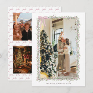 5 Foto Roze Bow Groene Garland Kerstfoto Feestdagenkaart