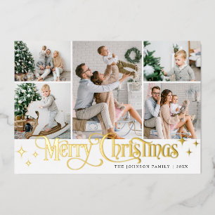5 FOTO Sparkle Merry kerstGold Folie Feestdagenkaart