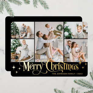 5 FOTO Sparkle Merry kerstGold Folie Feestdagenkaart