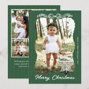 5 Foto Vintage Fluwelen Kerstmis Groene Kant Boog Feestdagenkaart