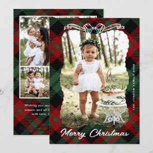 5 Foto Vintage Fluwelen Kerstmis Groene Kant Boog Feestdagenkaart