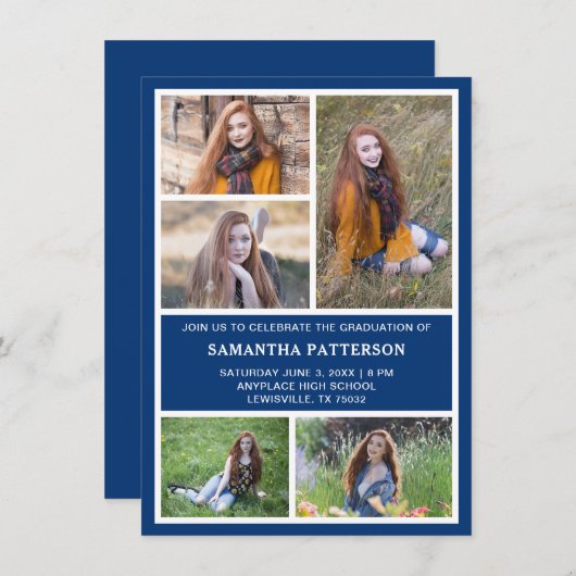 5 Fotocollage Blauw & Wit Afstuderen Kaart (Voorkant / Achterkant)