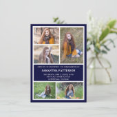5 Fotocollage marineblauw & wit Afstuderen Kaart (Staand voorkant)