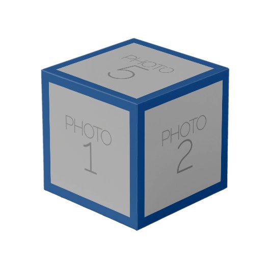 5 Fotocollage met Solid Royal Blue Border Kubus (Voorkant hoekig)