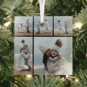 5 Fotocollage Onze eerste kerst bruiloft paar Glas Ornament