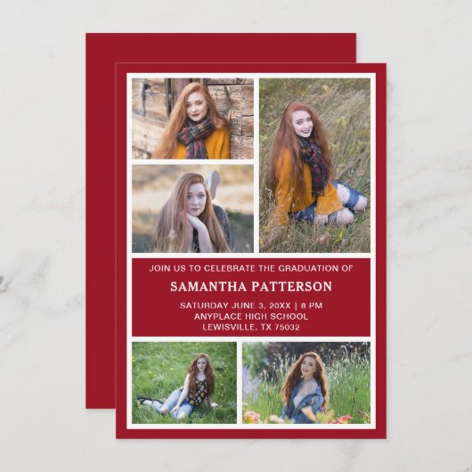 5 Fotocollage Rood & Wit Afstuderen Kaart (Voorkant / Achterkant)