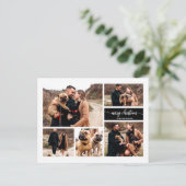 5 Foto's Collage Chic Script Merry KerstBlack Briefkaart (Staand voorkant)