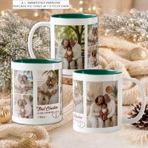 5 foto's collage eerste kerst als grootouders tweekleurige koffiemok
