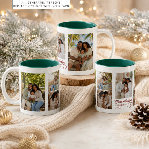 5 foto's collage Eerste kerst als ouders Tweekleurige Koffiemok