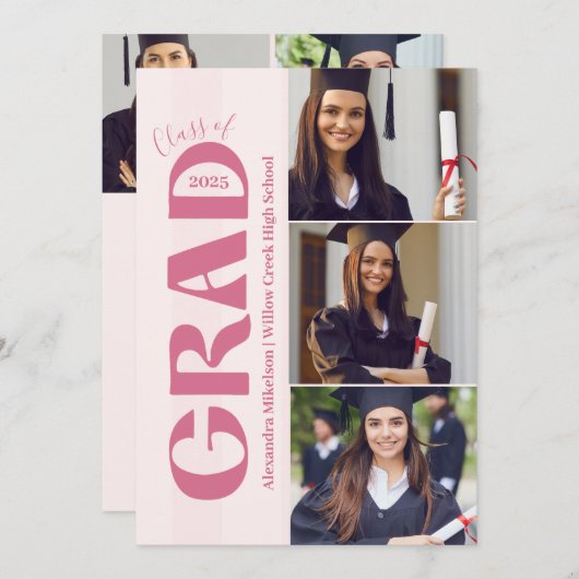 5 Foto's Coquette Blush Bow Graduation Party Kaart (Voorkant / Achterkant)