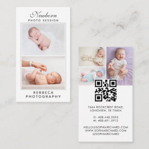 5 Foto's Logo QR Code Pasgeboren Baby Fotograaf Visitekaartje