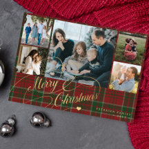 5 foto's Merry Kerstelegant script red plaid