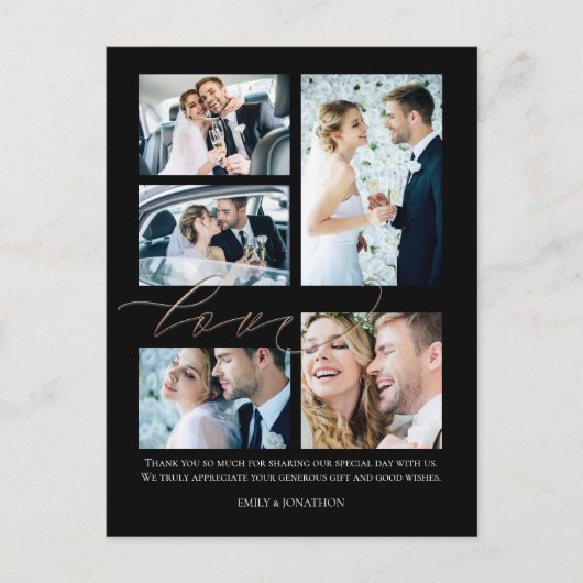 5 foto's Script Love Wedding Bedankt Zwart Briefkaart (Voorkant)